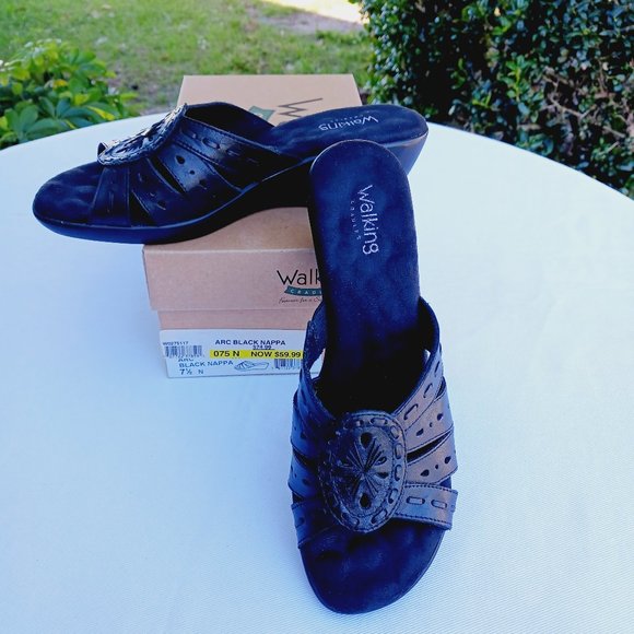 Walking Cradles Shoes Walking Cradles Arc Black Nappa Slip On Wedge